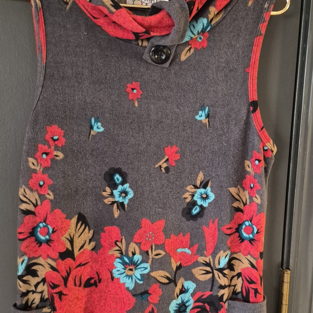 Funky People Women's Dark Gray Dress with Red & Teal Floral Print